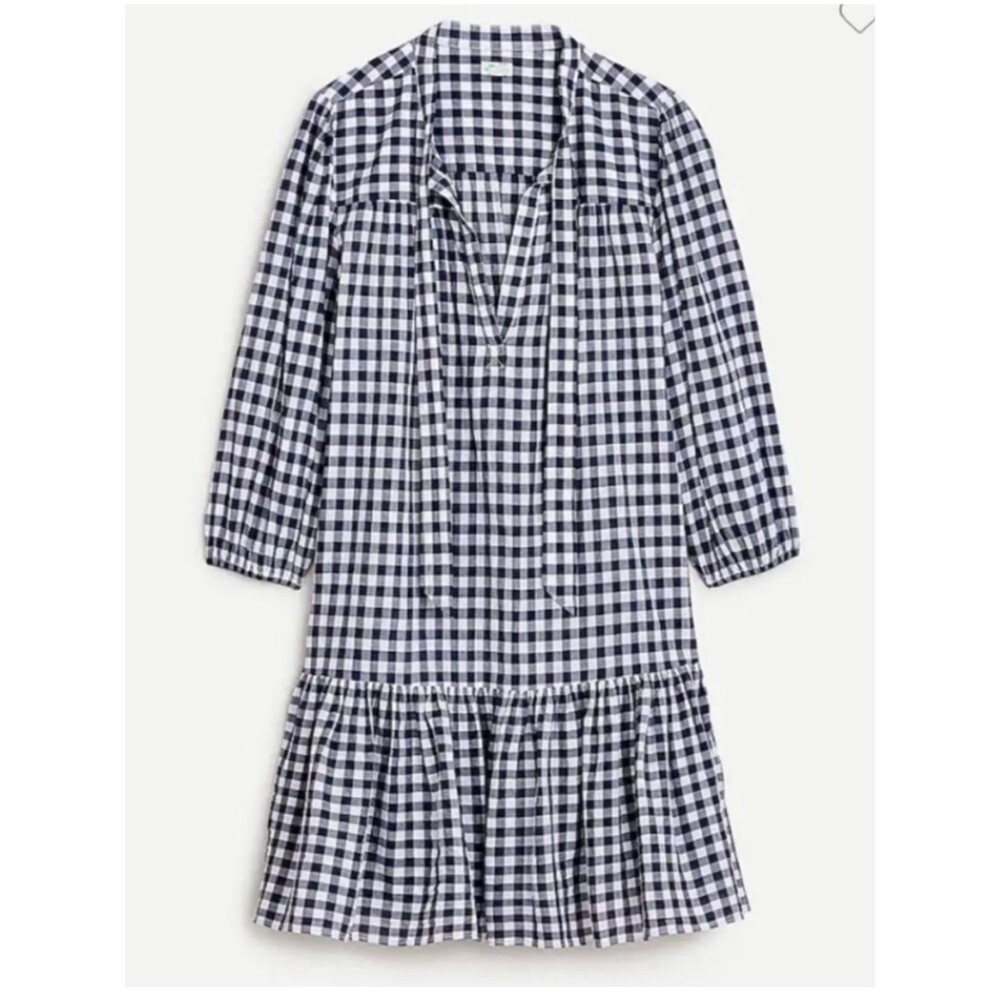 J. Crew Beachwear Tie Neck Gingham Dress Blue White XXL